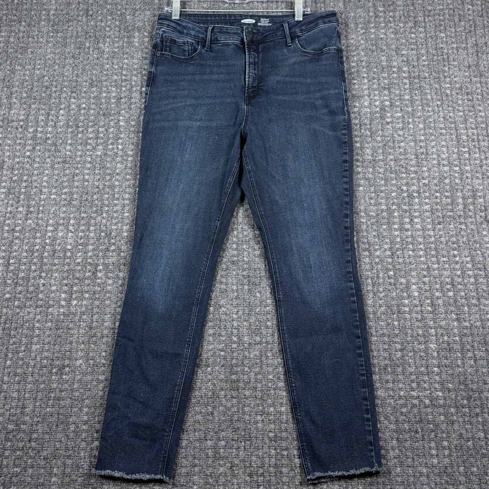 Old Navy Rockstar Super Skinny High Rise Raw Hem Jeans Size 16 Dark Wash